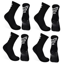4-Pairs Grip Soccer Socks Men Women Non-slip Sports Socks Medium Black-4 Pairs