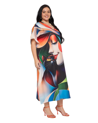 Women Long Beach Maxi Plus Size Boho Kaftan Polyester Gown Printed Party Caftan - Picture 59 of 133