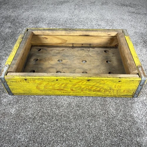 Vintage Coca Cola Crate Yellow Wooden Rustic Flat Crate Antique Houston, TX (B)