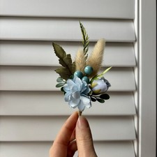 Dusty Blue Boutonnieres for Men/Groom Wedding Lot of 6 Aificial Flowers Handmade