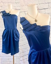 Charlotte Russe Dress POCKETS Sapphire Blue One-Shoulder Evening Glam Party