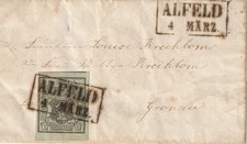 DV 28) HANNOVER 1851 Mi# 2 EF ALFELD 4 M&auml;rz (1856) nach Gronau