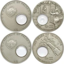 Palau 2008 $5 Telescope Invention - Hans Lippershey - The Hubble 2x25g Silver Coin