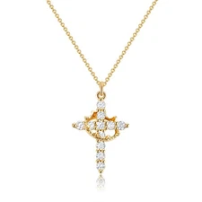 Crown Cross Necklace 14K Gold Plated Non Tarnish Faith Jewelry Women Gift Her