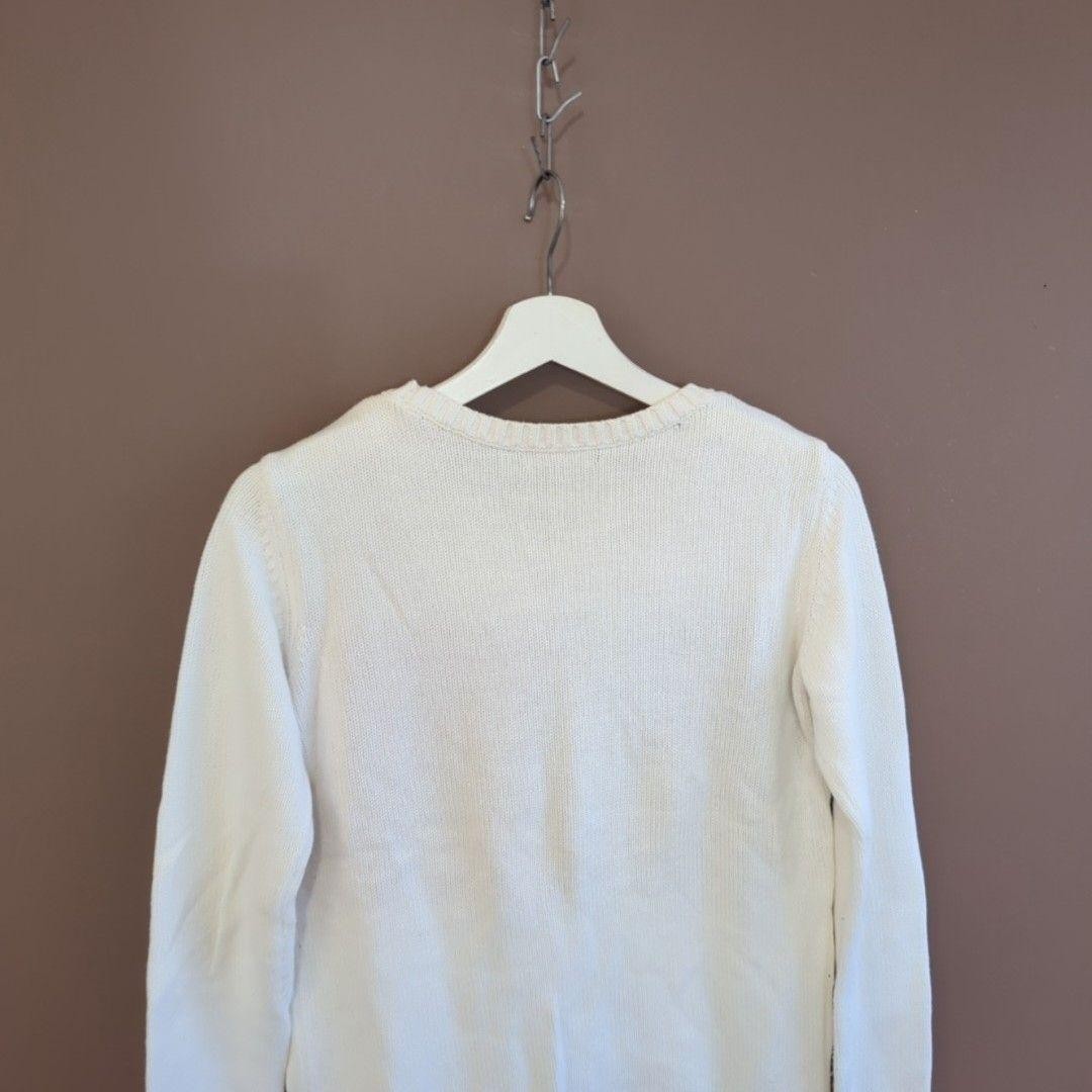 Tommy Hilfiger Sweater Womens S White Colourblock Logo Crewneck Knit Pullover image 5