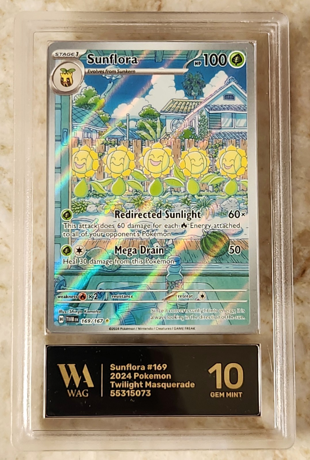 WAG Graded Gem Mint 10 Sunflora 169/167 Twilight Masquerade Illustration Pokemon