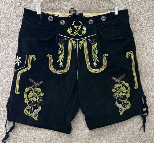 German Bavarian Oktoberfest Trachten Lederhosen Leather Mens Shorts Size 34