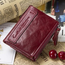 CONTACT'S Genuine Leather Short Wallets for Women Luxury Designer Coin Purse Fem