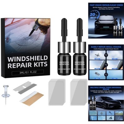 Windshield Repair Kit for Quick Fixing Bulls-Eyes & Cracks - 2 Bottles