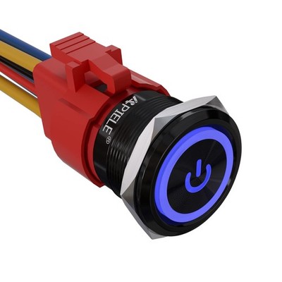 22mm Latching Push Button Switch 12V 10A Power Symbol Ring Led Car Metal with...