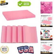 Paper Placemat Disposable, Pink Place Mats with Scalloped Edges, Durable Pape...