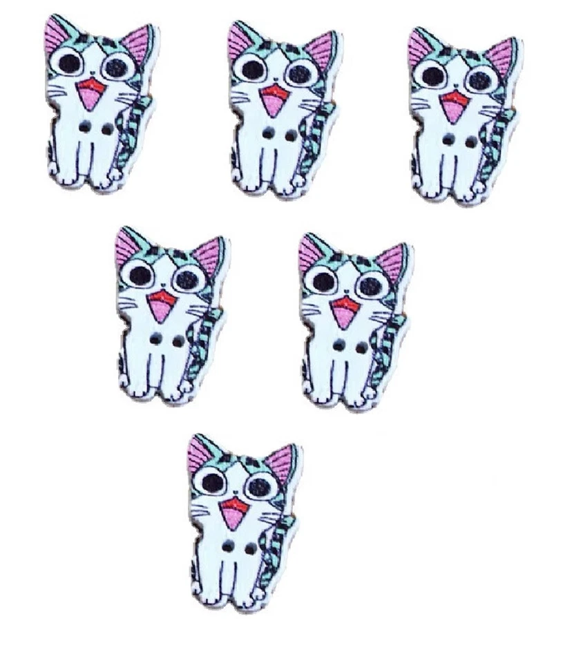 LOT 6 BOUTONS BOIS : chat 26*16mm (25) - Photo 1/1
