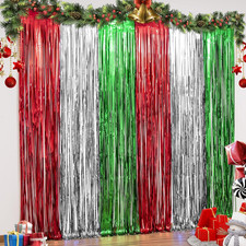 3 Pack Christmas Party Decorations 3.3 X 6.6Ft Foil Fringe Curtains Red Silver G