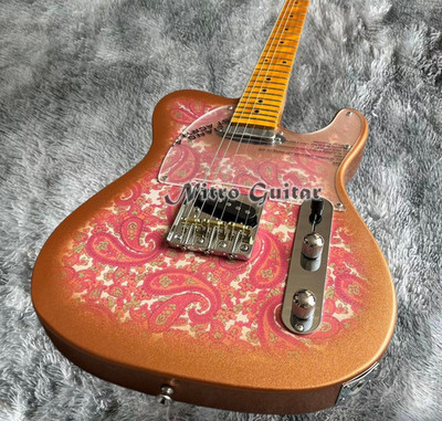Copper Pink Paisley Electric Guitar, Maple Neck, Clear Pickguard Chrome Hardware