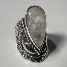 GORGEOUS Chunky Natural Rainbow Moonstone Sterling Silver Ring - Size 9