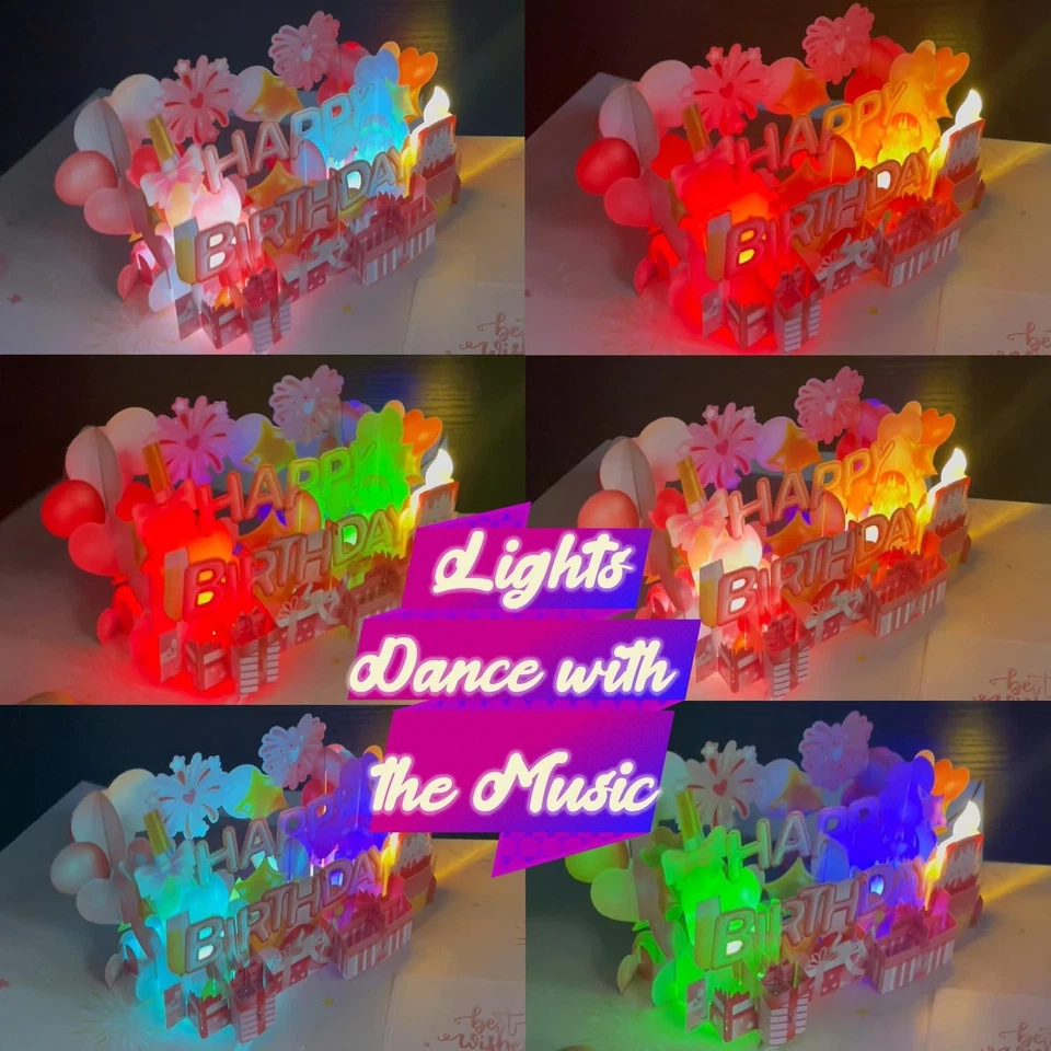 Tarjetas de Cumpleaños, Rosa Rosa Pop Up Tarjeta de Cumpleaños con Luz y Música para Mujer... Foto 2 de 4