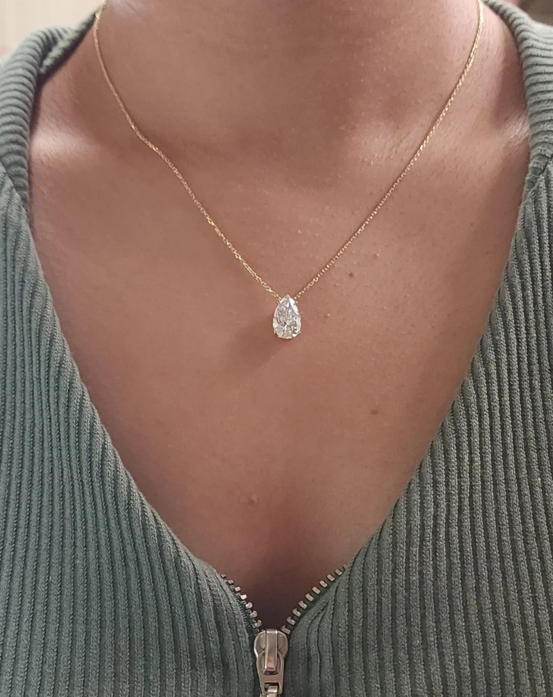 2 Ct Pear Certified Lab Grown Diamond Solitaire Teardrop Pendant 14k Yellow Gold