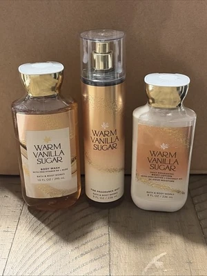 BATH AND BODY WORKS Bath & Body Works Warm Vanilla Sugar 3 Piece Gift Set Body Lotion Mist Body wash