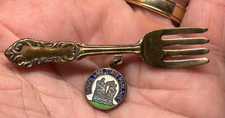 Vtg Enamel Charm copper brass Souvenir Fork DEVIL'S LAKE STATE PARK Wisconsin