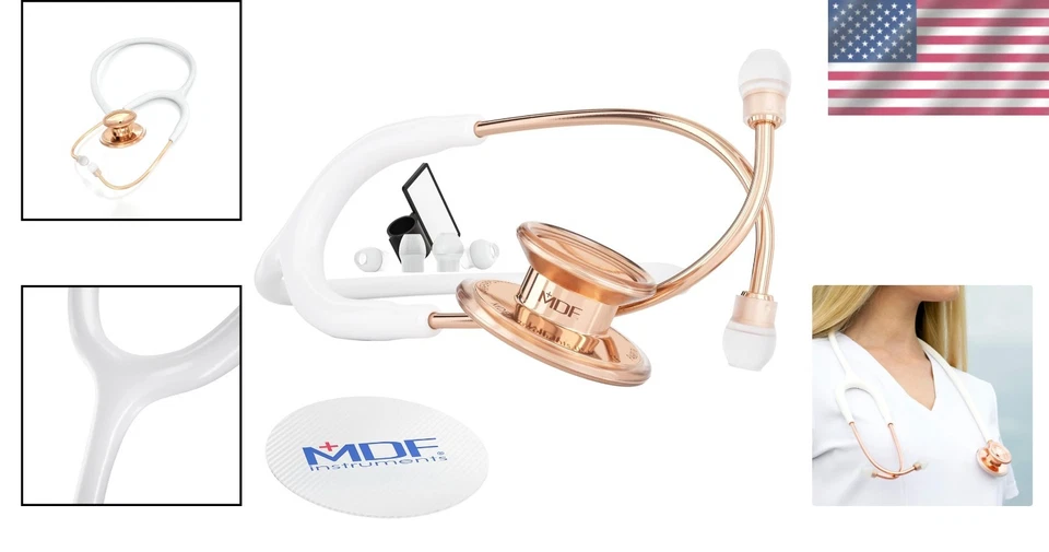 Estetoscopio MD One de lujo oro rosa - acero inoxidable con puntas ComfortSeal Foto 2 de 4