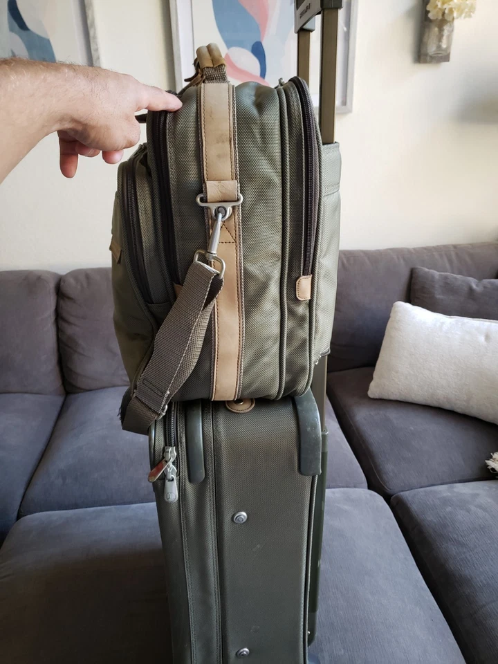 Briggs And Riley Baseline Olive 22" EXP Carry On 2 Wheel Rolling Bag & Cabin Bg  - Image 2 of 4