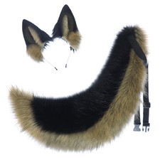 Black Wolf Ears Headband Fluffy Long Dog Tail Costume Accessory Cosplay Dress...
