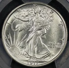 1917 WALKING LIBERTY HALF DOLLAR PCGS MS62 ALL WHITE WITH AVERAGE STRIKE, LUSTER