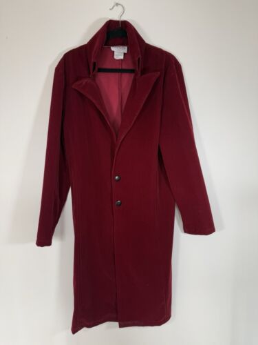 Charades Deep Red Velvet Trench Coat Size Large High Collar Dramatic Costume