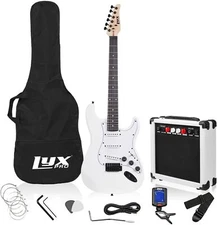 LyxPro Beginner 39” Electric Guitar & Electric Guitar Accessories, White