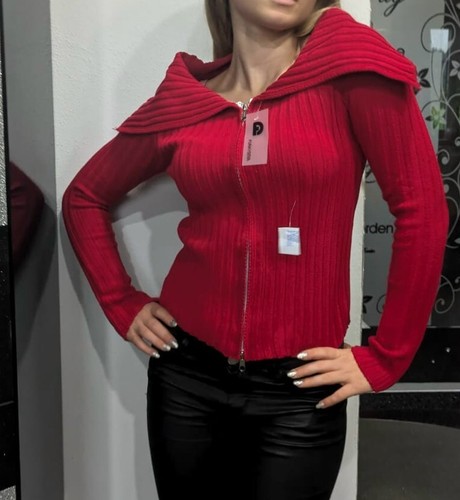 Sexy Miss Women's Sweater Rib Knit Pullover Zipper Vest Cardigan M/L 36/38 Red - Picture 12 of 13