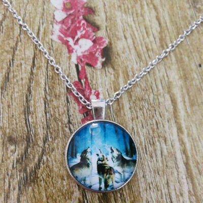 WOLF PACK ANIMAL HOWLING MOON pendant Sterling Silver plated 925 18'' necklace 