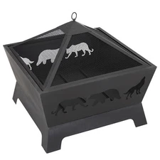 26" Fire Pit Steel Square Wood Burning BBQ Patio Yard W/Rain Cover Poker