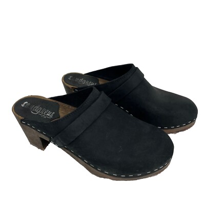 Sandgrens Womens Black Leather Dublin Clog Mule Slides Shoes Size 38 US 7-7.5