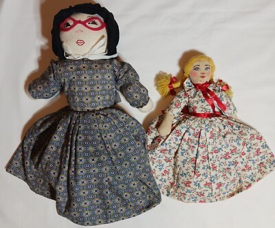 2 Topsy Turvy Dolls 17'' Little Red Riding Hood, Grandmother & 12'' Girls vintage
