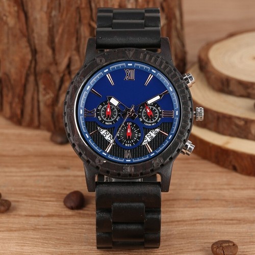 Casual Sandalwood Wood Men's Quartz Wristwatch Chronograph Date Wooden Band Gift - Picture 8 of 18