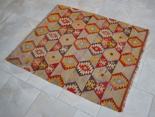 4x5 ft Rug OUSHAK RUG Hand Woven Vintage Turkish Kilim Rug Flat Weave Area Rug - Picture 13 of 18
