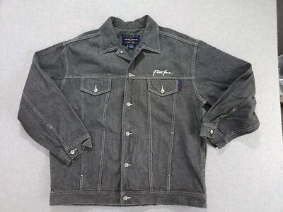 Mens XXL Vintage Retro Phat Farm black Denim Jean Jacket Coat Button Up