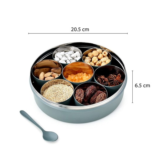 SPICE BOX/JAR/CONTAINER/RACK, 7 compartments, Stainless Steel (Moss Green) - 第 6/6 張圖片