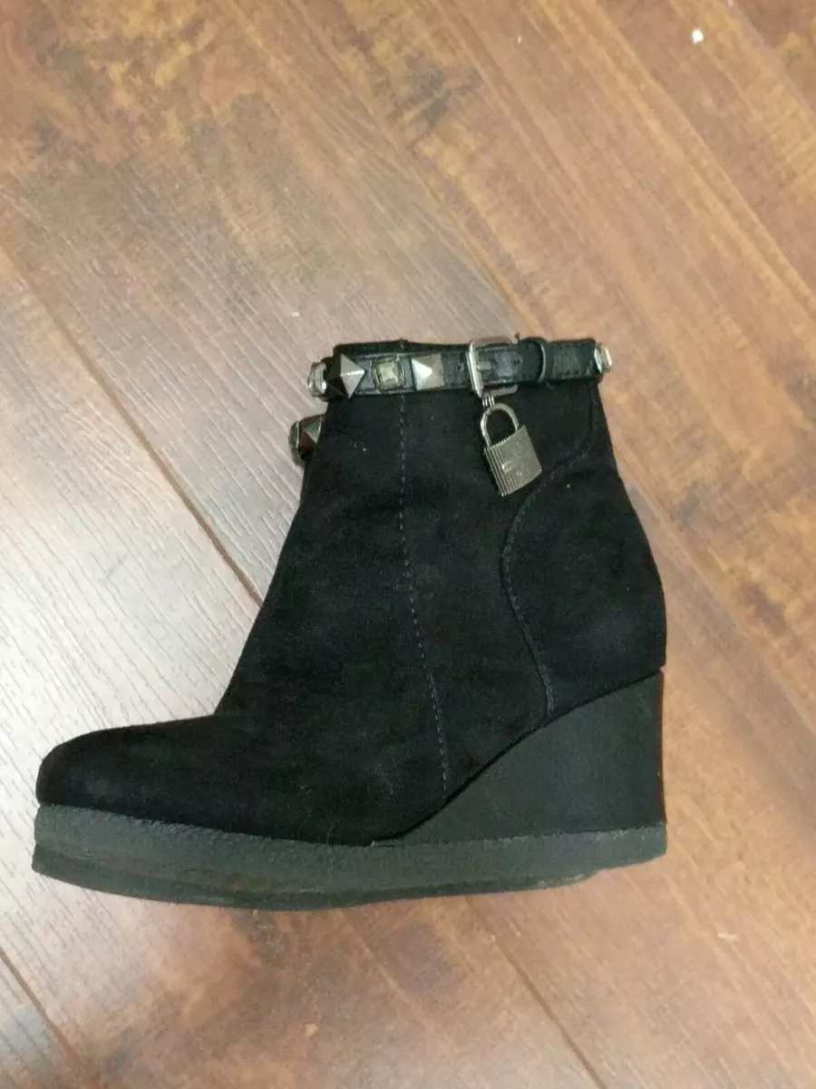 Michael Kors Cara Key Black Suede Wedge Heel Ankle Boots toddler girl 11