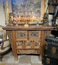 Antique Hand Carved Wood Chest Unique Rustic Floral Panel Design Ornate Storage