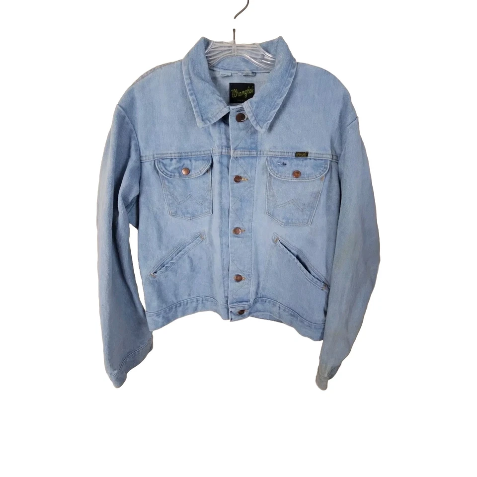 复古 70 年代牧马人 Selvedge 牛仔西部夹克男式 44 码美国罕见梅赛德斯 — 第 3/4 张图片