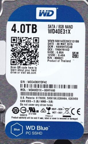 WD40E31X-00HY4A0 sn: WCC4E dcm: HANNHT2CAB MAY/2015 4TB 3.5 SATA Western Digital - Picture 3 of 5