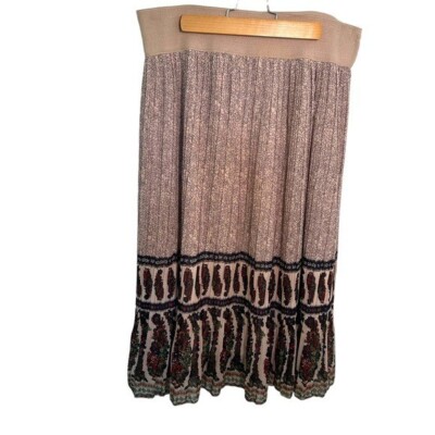 ANDI + JAMES Women's Size Large A-Line Skirt Pleated Beige Geometric Paisley Hem
