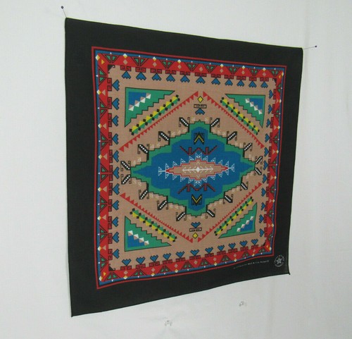 VTG 1960s SOUTHWESTERN NATIVE AMERICAN STYLE SCARF 22" by 21 1/2" COTTON POLY - Bild 5 von 6
