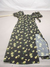 Glamorous Size 6 Womens Floral Short Puff Sleeve Slit Back Bow Midi Dress 535