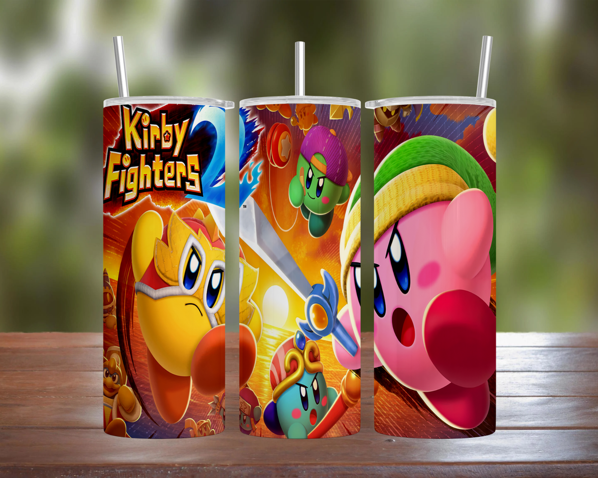 Kirby Fighters Cover Art 20oz 30oz Stainless Steel Tumbler w/ Straw Lid Games