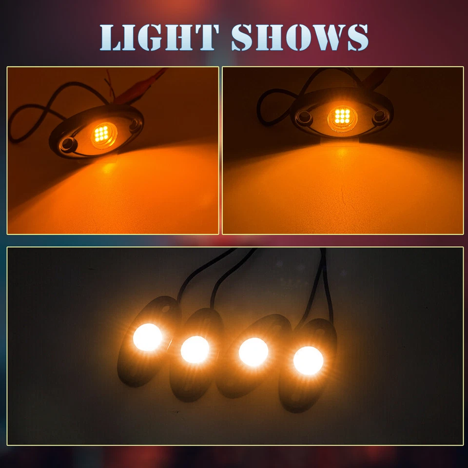 Luces LED de roca ámbar 9W luz debajo de la carrocería para Jeep Ford camión todoterreno ATV UTV 4x4 Foto 3 de 4