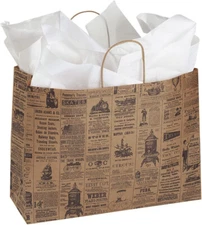 Paper Shopping Bags 100 News Print Newsprint Retail Merchandise 16" x 6" x 12 ½"
