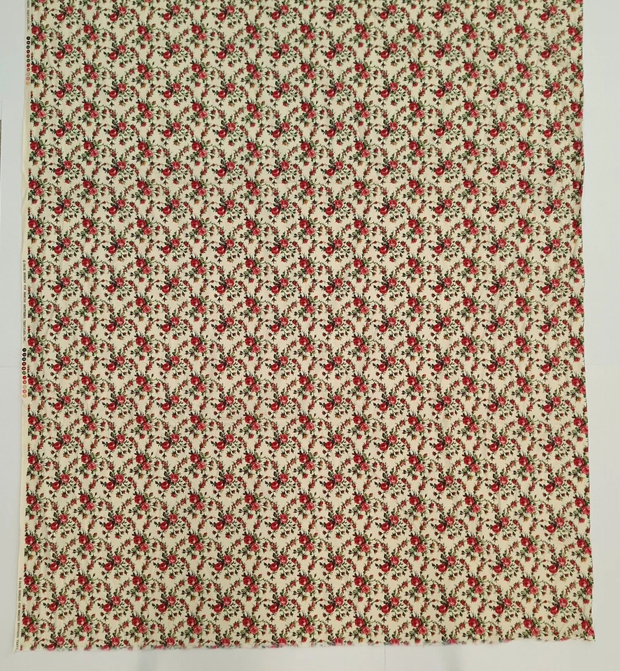 VTG Floral Red Roses On Cream Faye Burgos For Marcus Brothers Cotton Fabric 1 YD - Image 3 of 4