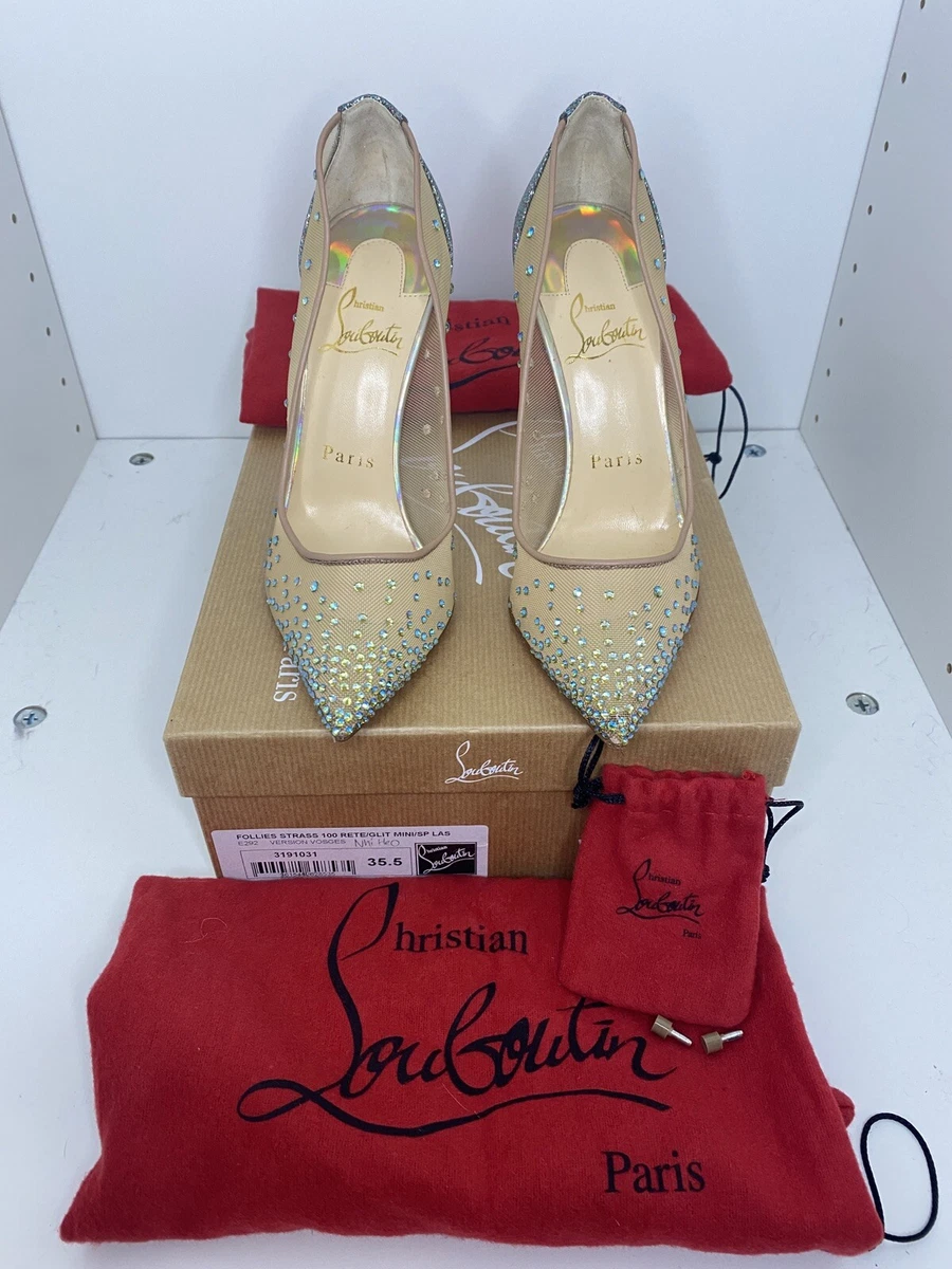 Authentic Christian Louboutin Follies Strass 100 Rete/Glit Mini/SP LAS 35.5